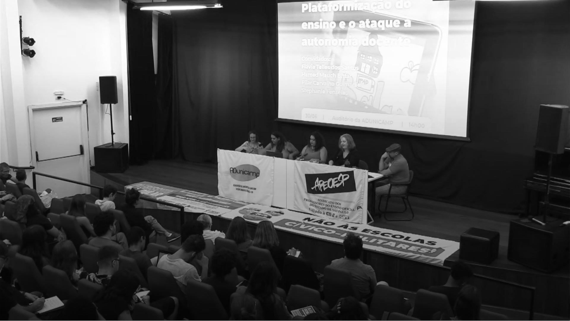 Capa: Plataformização do ensino e o ataque à autonomia docente: intervenções de Flávia Telles e Pilar Carvalho