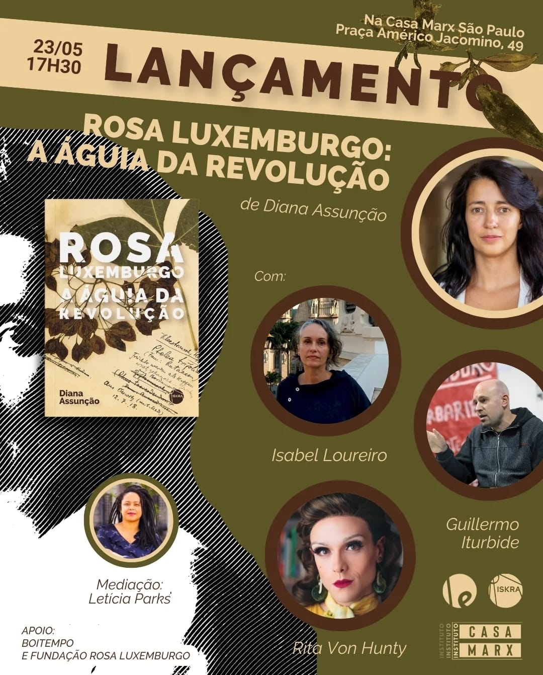 Capa: LANÇAMENTO: Rosa Luxemburgo: a águia da revolução com Diana Assunção, Isabel Loureiro, Rita von Hunty e Guillermo Iturbide